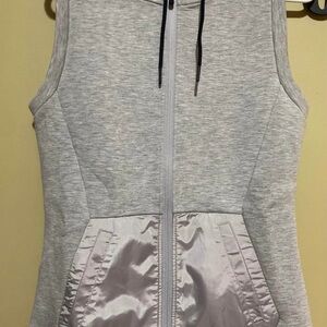 Gray Hooded Sleeveless Zip-Up Vest